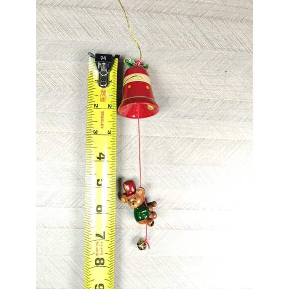 Vintage Hand Painted Russ Berrie Red Bell Ornament Teddy Bear Jingle Bell - Picture 5 of 6